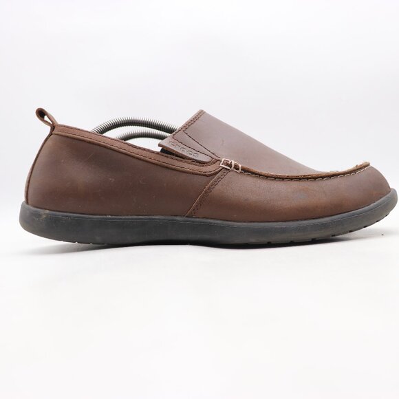 Crocs Denton Brown Leather Loafers Men\'s Size 13 Slip On Casual Shoes 11104